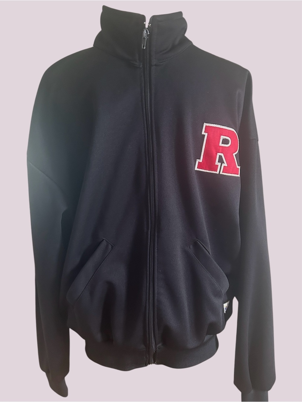 Rutgers Black Full-Zip Jacket with Red Letter R Patch Varsity Brand size L